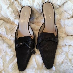 Ralph Lauren brown pony hair slide