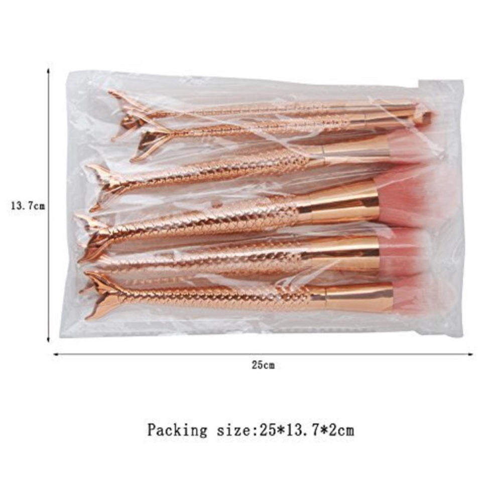 10 Piece Set Makeup Brushes Rose Gold Mermaid Tail - Picture 8 of 8
