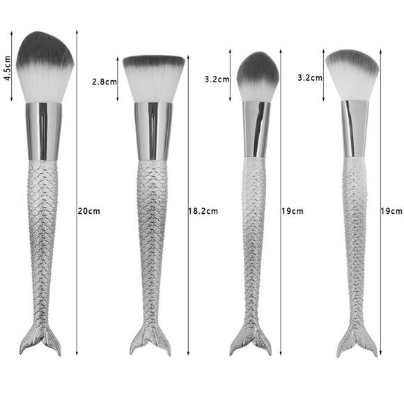 10 Piece Set Makeup Brushes Rose Gold Mermaid Tail - Picture 6 of 8