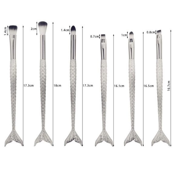 10 Piece Set Makeup Brushes Rose Gold Mermaid Tail - Picture 7 of 8