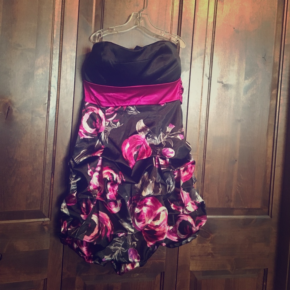 Black, floral party dress