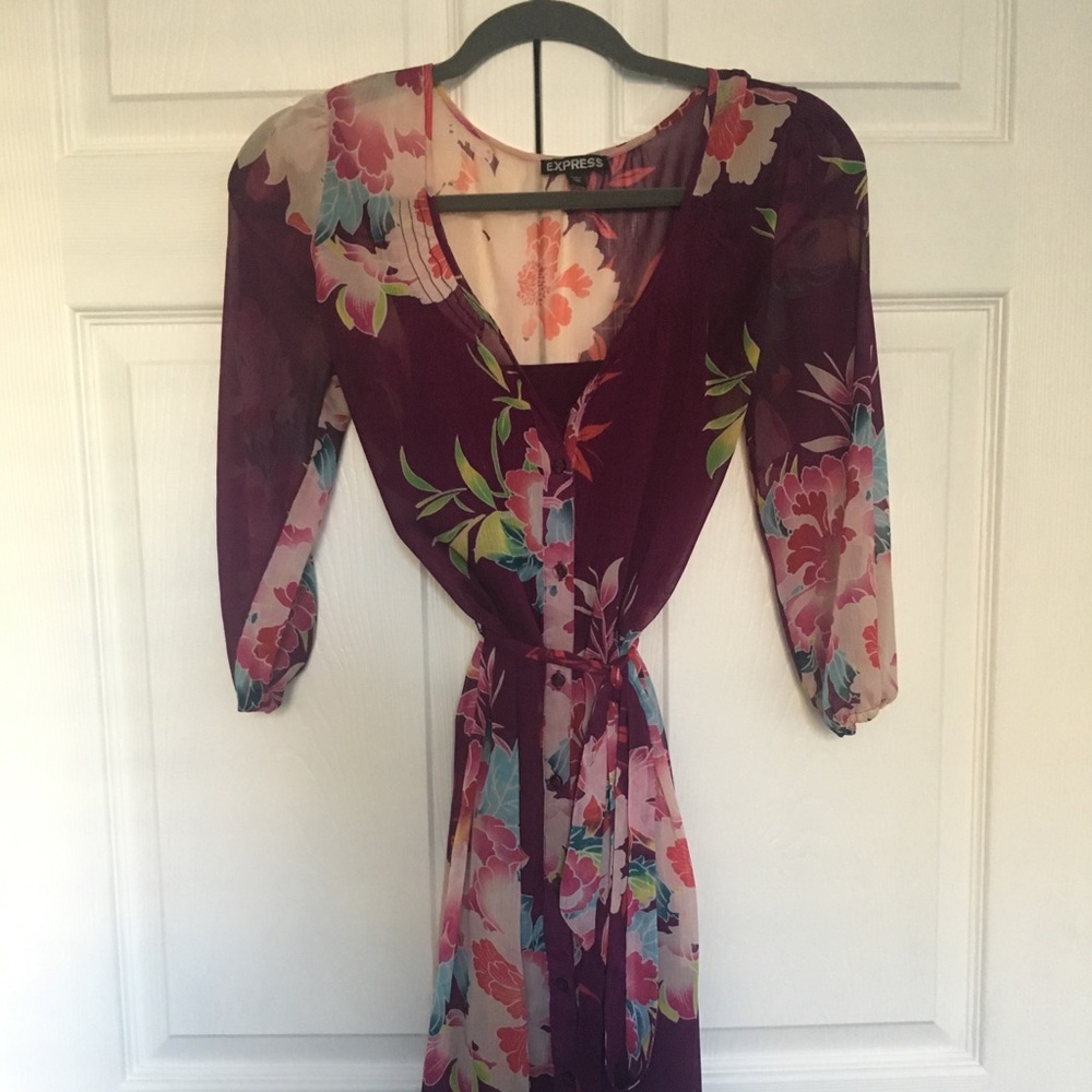 Express Oriental Flower Shirt Dress