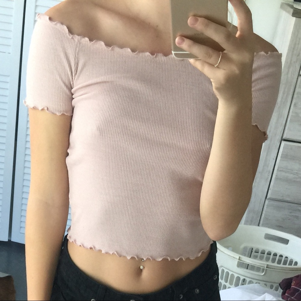 Pink Ruffle off the shoulder top