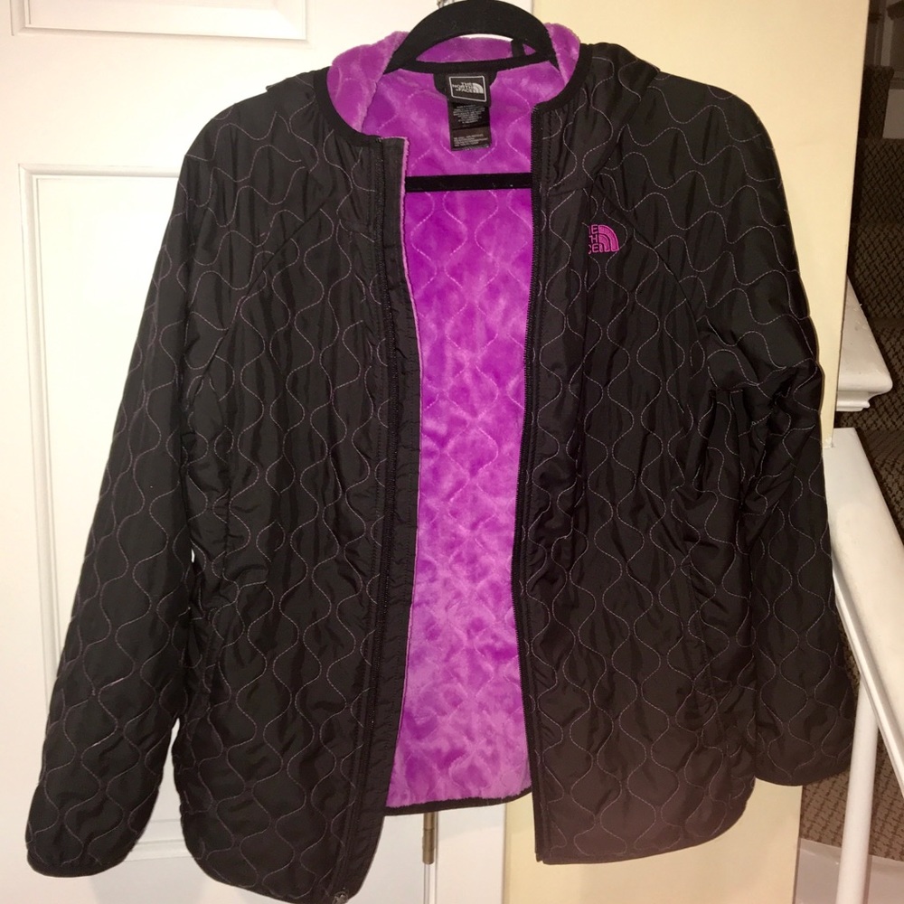 North Face black jacket with pink details and hood