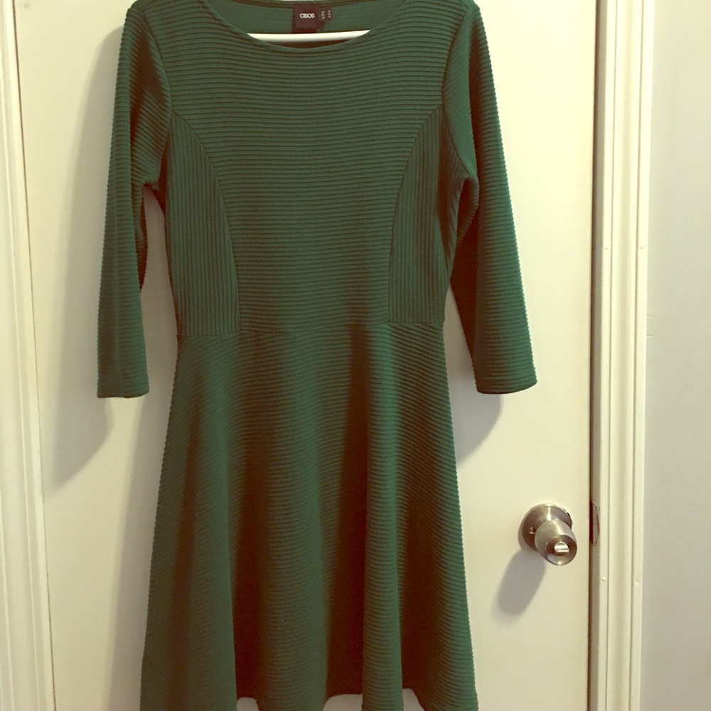 ASOS Green Ribbed Skater Dress