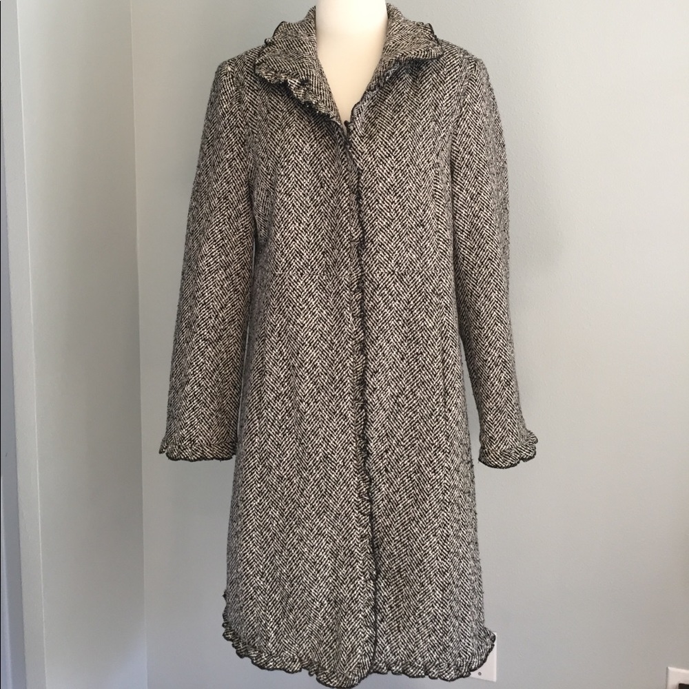 Larry Levine long wool blend coat w/ ruffle detail
