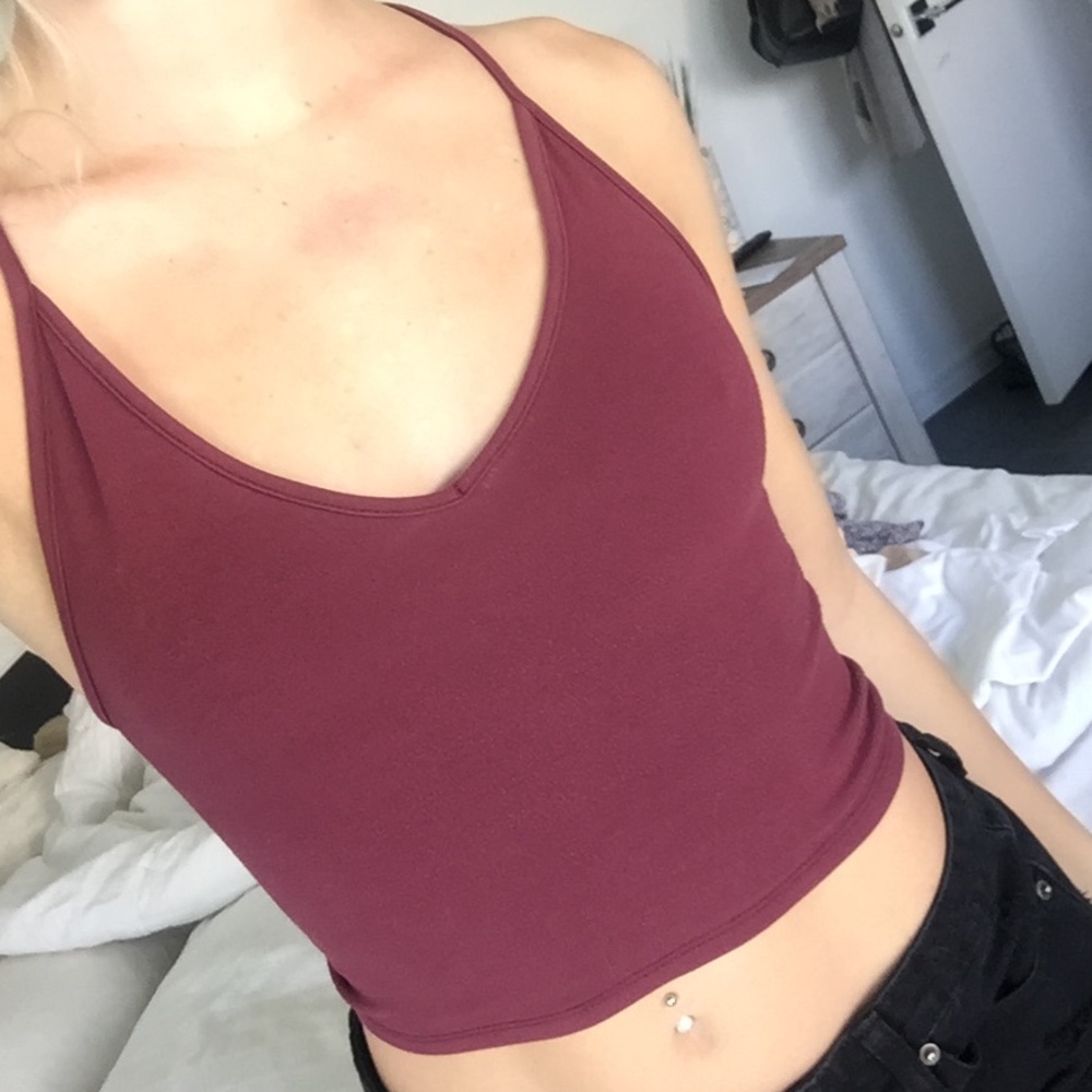 Maroon V neck tank top from Brandy Melville