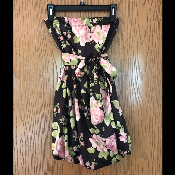 Floral Strapless Silk Dress M International Brasil - Picture 1 of 3