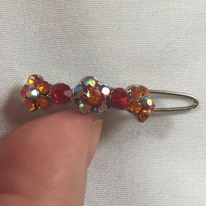 NWOT Flower orange and red crystal barrette