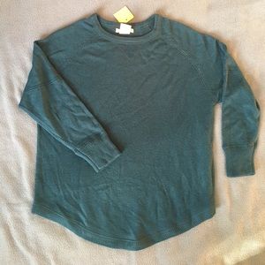 3/4 sleeve tulip hem dark teal sweater. Size S.