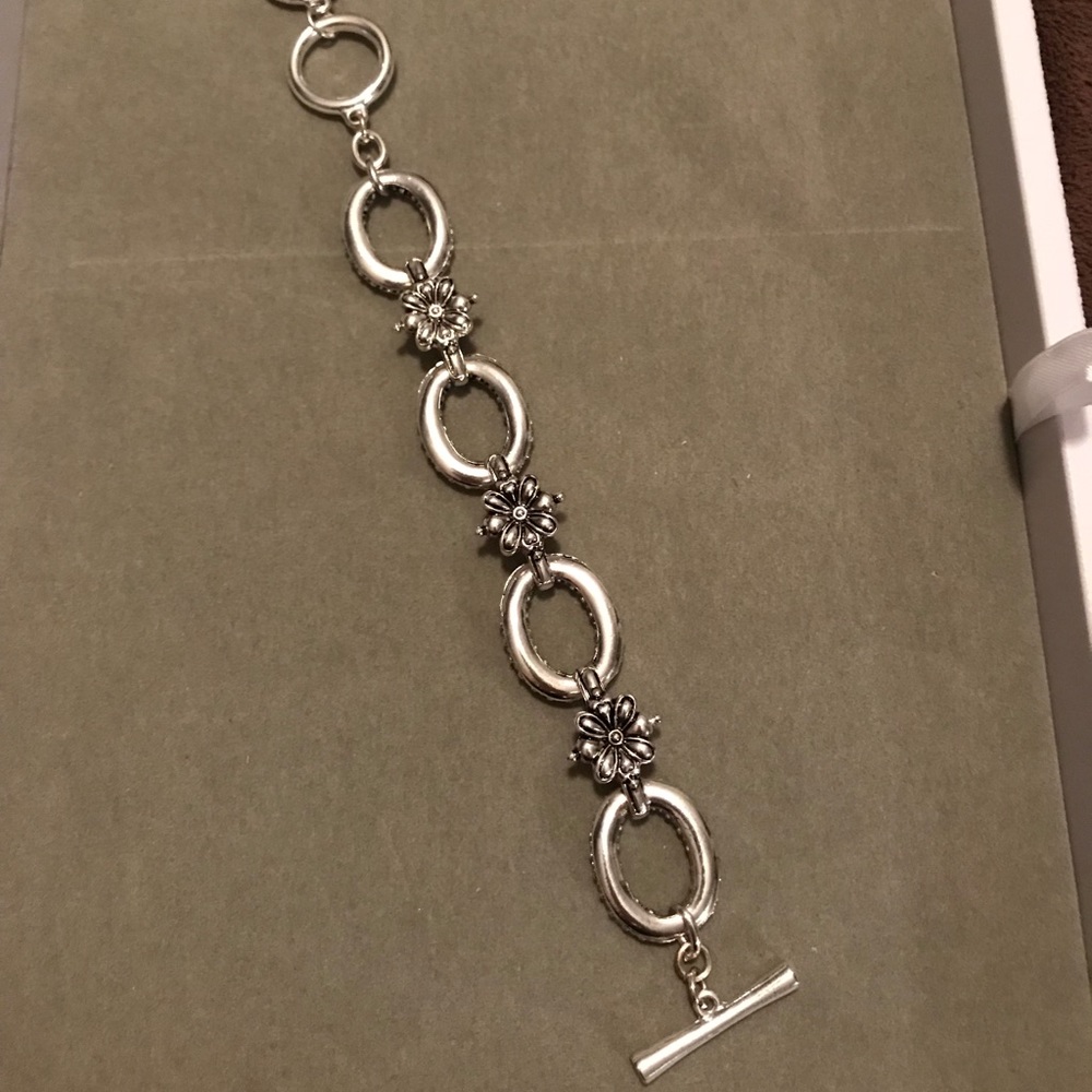 Silver Toggle Bracelet with Flower Accents