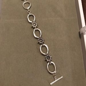 Silver Toggle Bracelet with Flower Accents