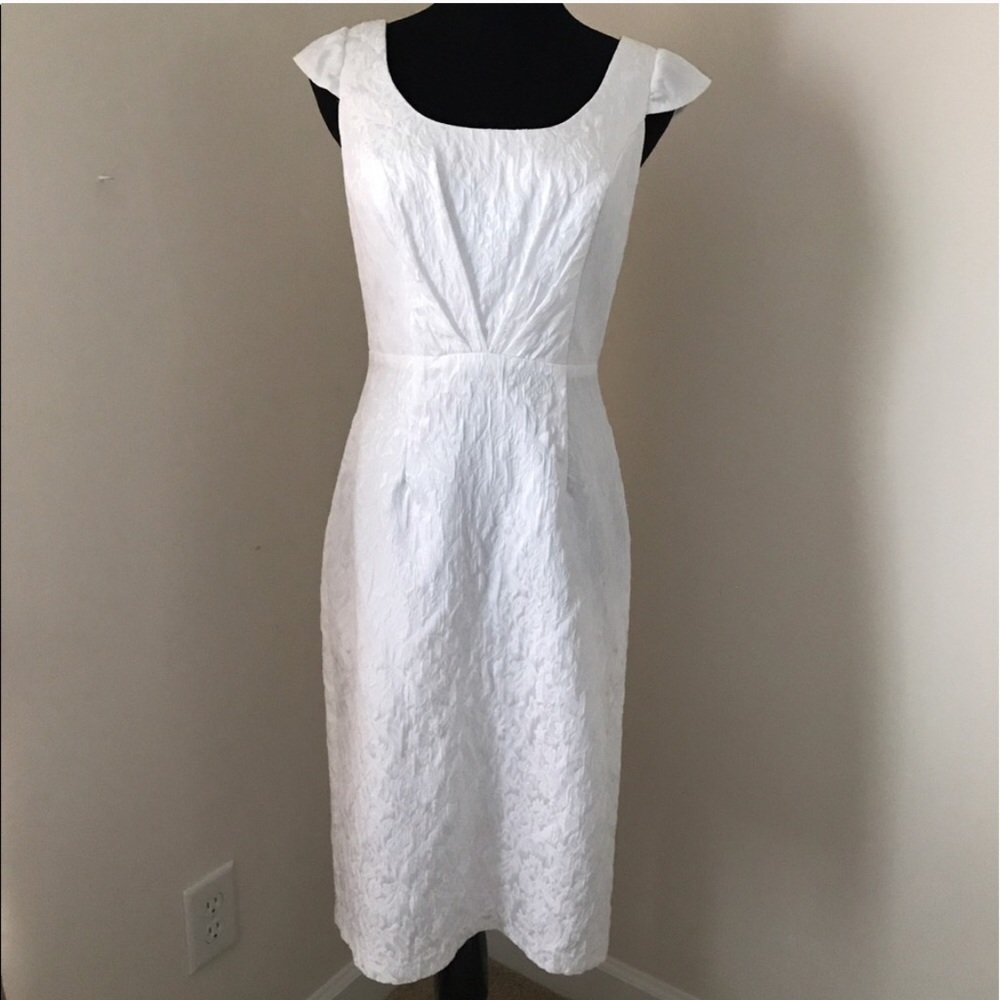 White embossed pencil midi dress