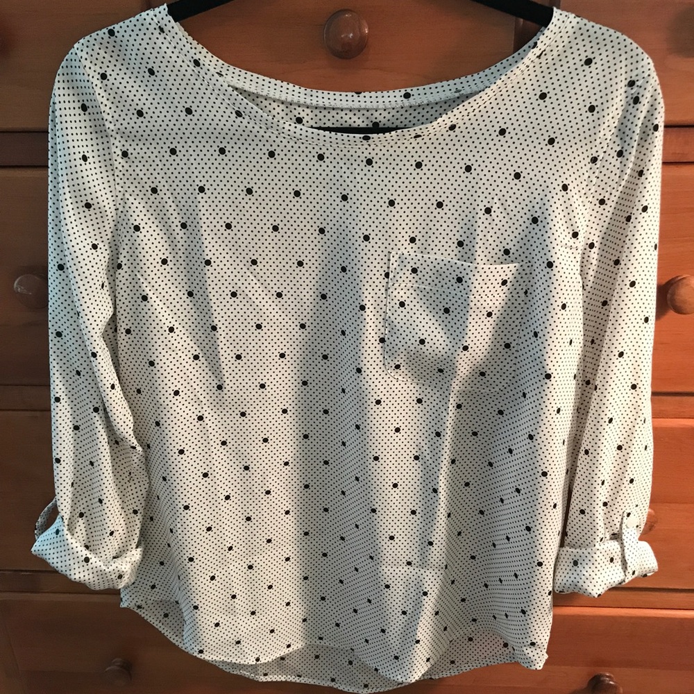 Ann Taylor Polka Dot Roll Tab Sleeve Blouse
