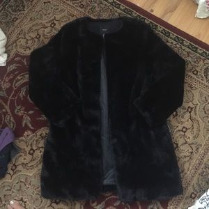 Forever 21 long navy faux fur jacket. Size L