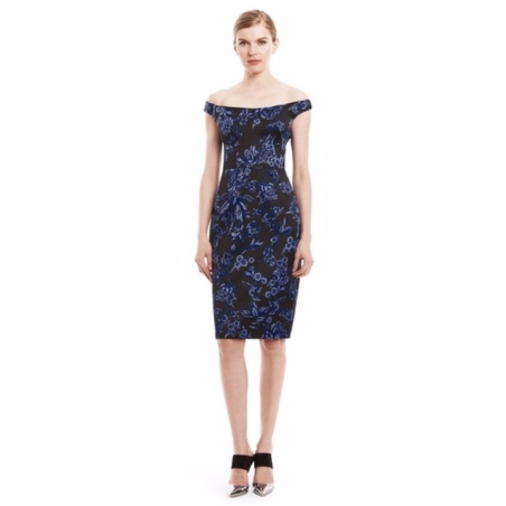 NEW Off Shoulder Lela Rose black and Blue Dress