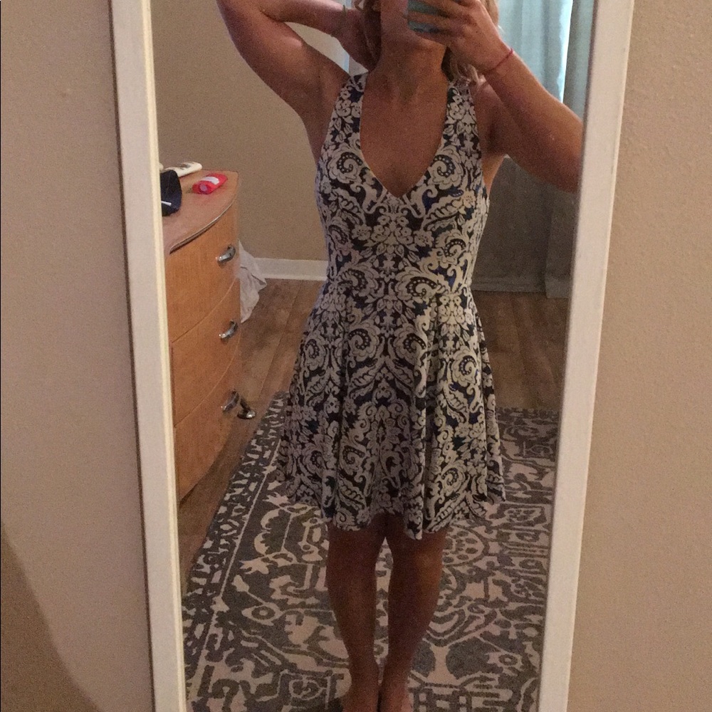 White and navy mini dress