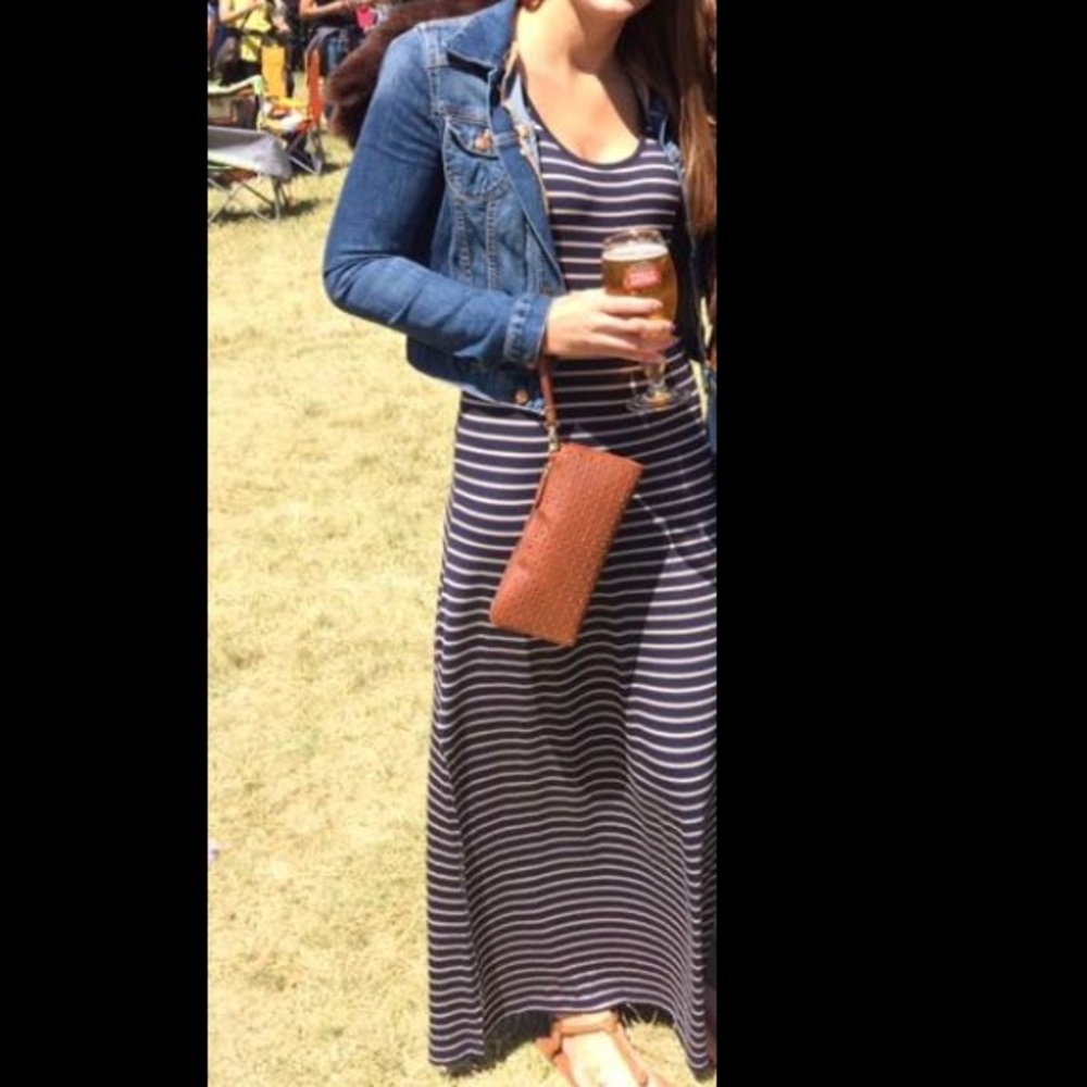 Navy And Tan Striped Maxi Dress