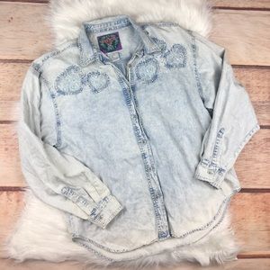 Chambray Jordache Lace Heart Button Up