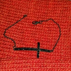 Black crystals matte cross bracelet