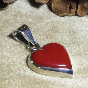 Red coral heart BlueSilver Pendant