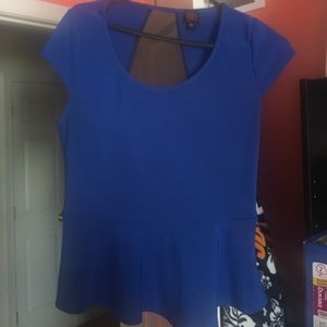 Blue top, sheer back