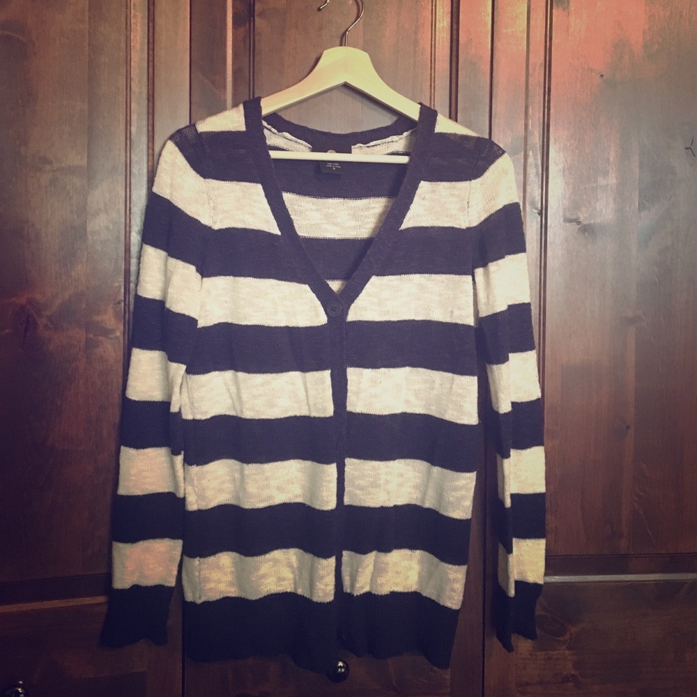 Navy blue and white striped cardigan