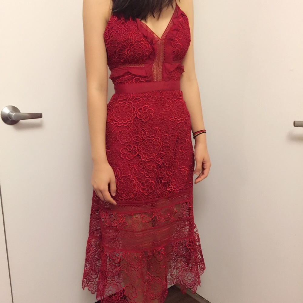 Self-Portrait Red Lace-up dress   size4
