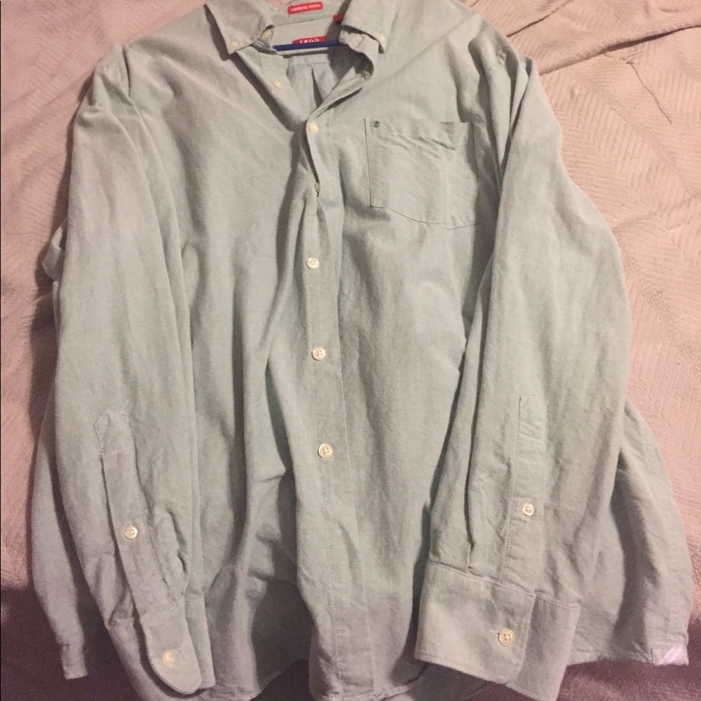 Light green button down shirt
