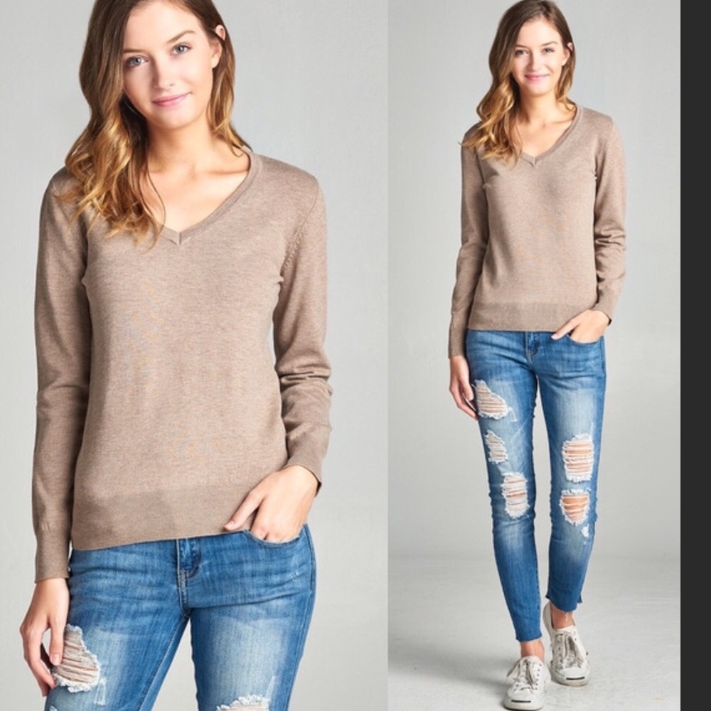 V neck sweater in mocha