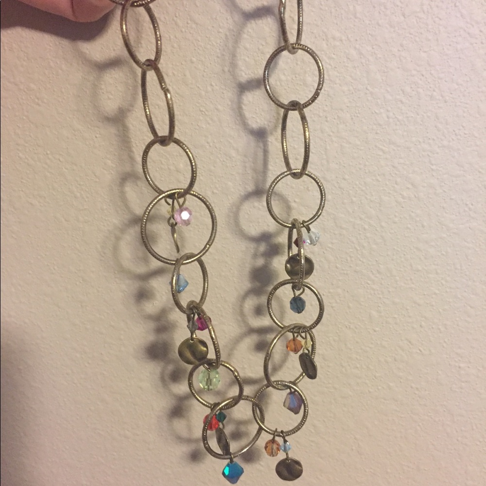 ♦️Bronze hoop and crystal necklace.