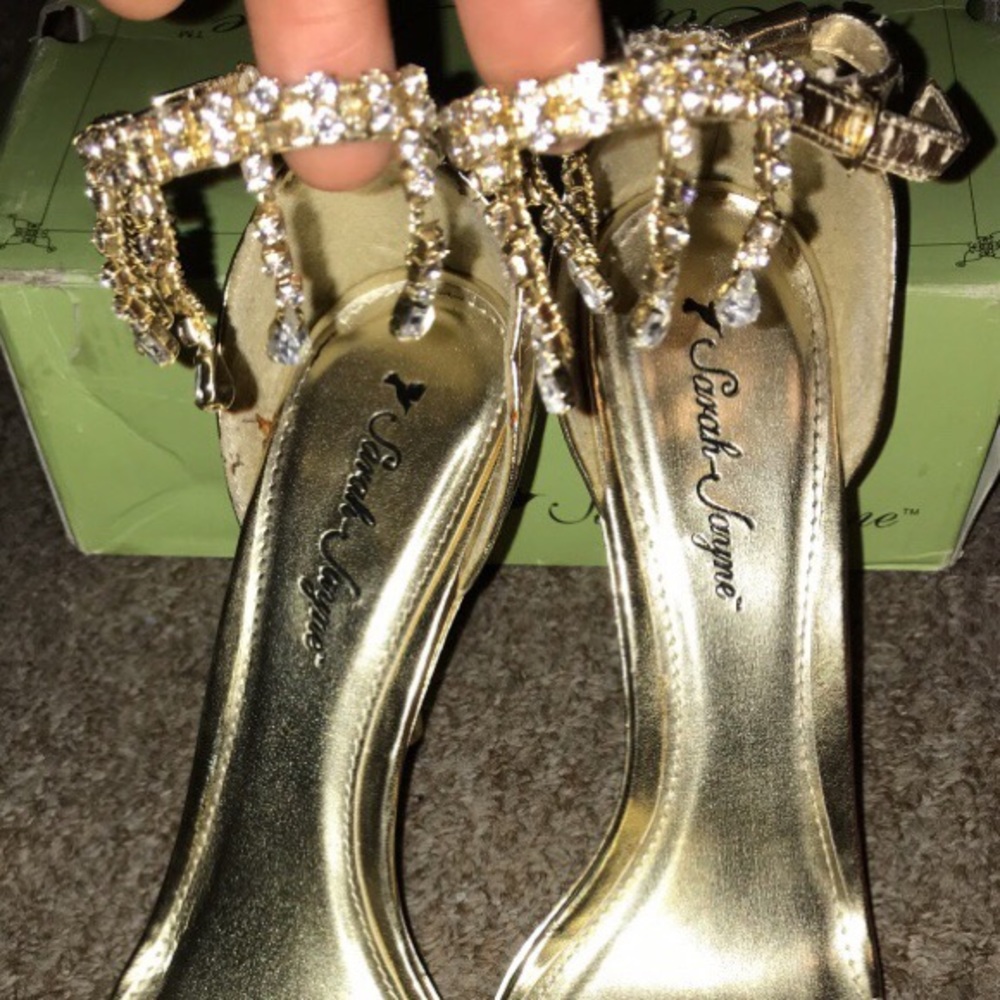 Gold open toe heels
