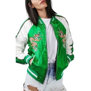 Topshop Embroidered reversible bomber jacket