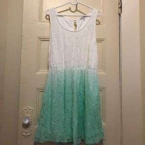 2 for $15 / NWOT Ombré Teal/White Sleeveless Lace Dress