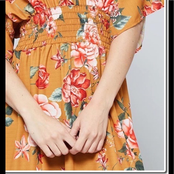 Flower Print Maxi Dress w/Kimono Sleeves - Picture 4 of 8