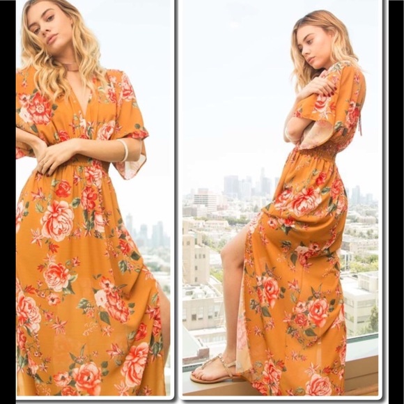 Flower Print Maxi Dress w/Kimono Sleeves - Picture 5 of 8