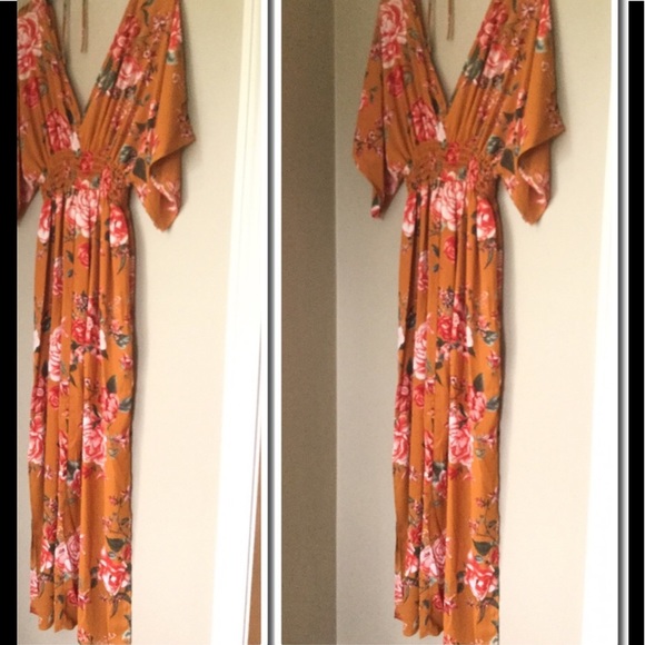 Flower Print Maxi Dress w/Kimono Sleeves - Picture 6 of 8