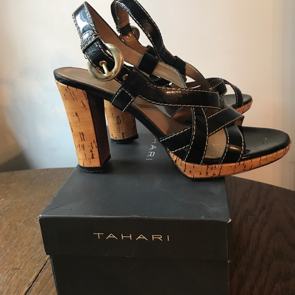Tahari sandals, black patent