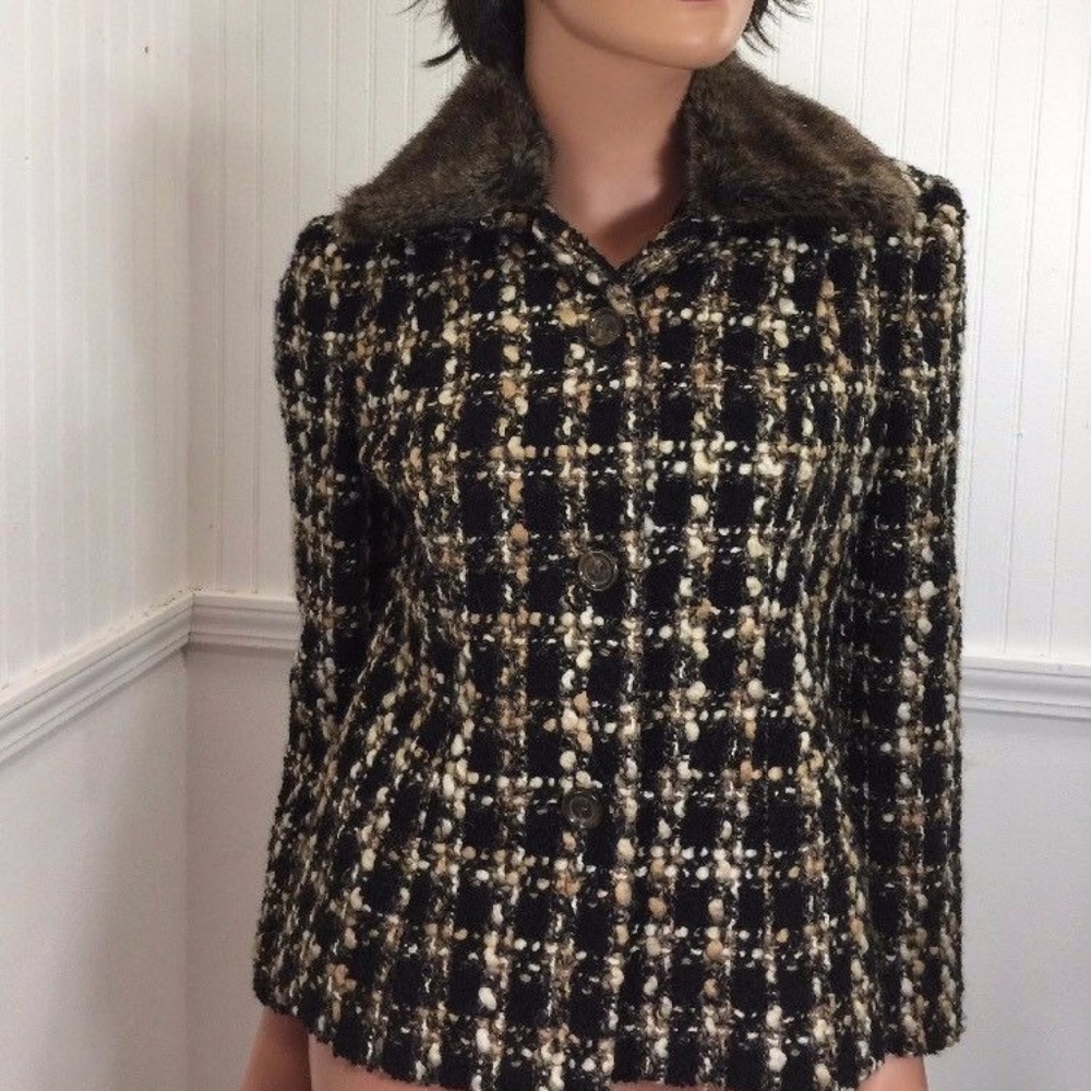 Talbots Faux Fur Collar Wool Blend Jacket Size 2