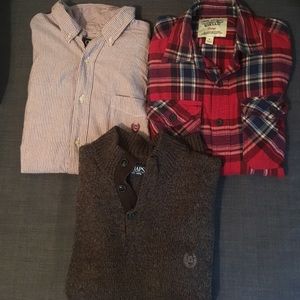 Chaps sweater and shirt with Who.A.U. flannel.