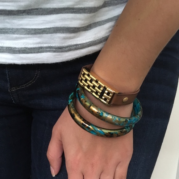 Turquoise and gold Enamel bangles (set of 2) - Picture 1 of 5