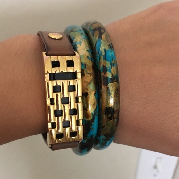 Turquoise and gold Enamel bangles (set of 2) - Picture 2 of 5