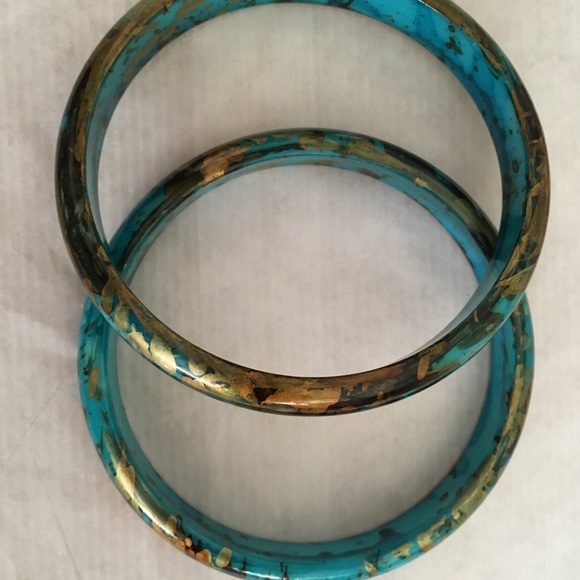 Turquoise and gold Enamel bangles (set of 2) - Picture 3 of 5