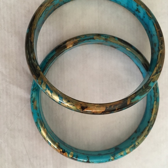 Turquoise and gold Enamel bangles (set of 2) - Picture 4 of 5