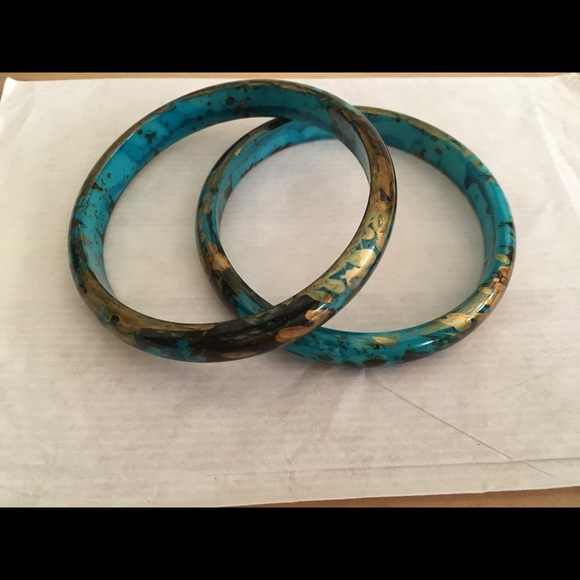 Turquoise and gold Enamel bangles (set of 2) - Picture 5 of 5