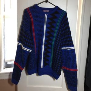 80s vintage blue zigzag multicolored sweater