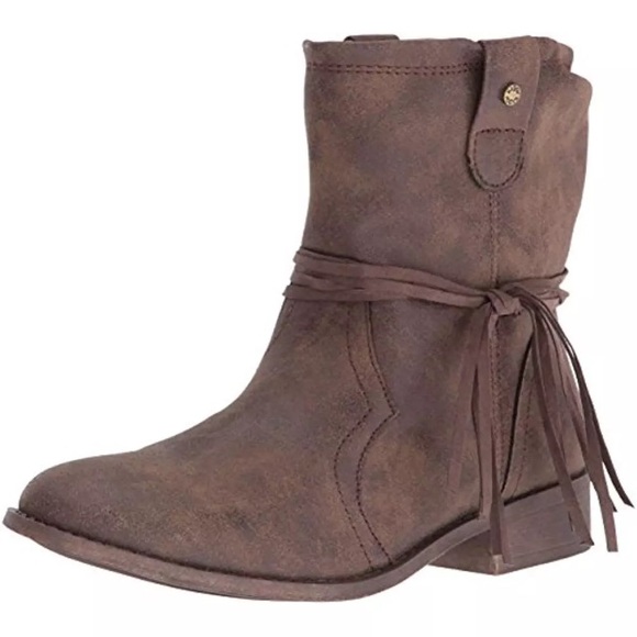 Sugar Imlate Brown Fringe Slouch Ankle Boots 8.5 M - Picture 6 of 6