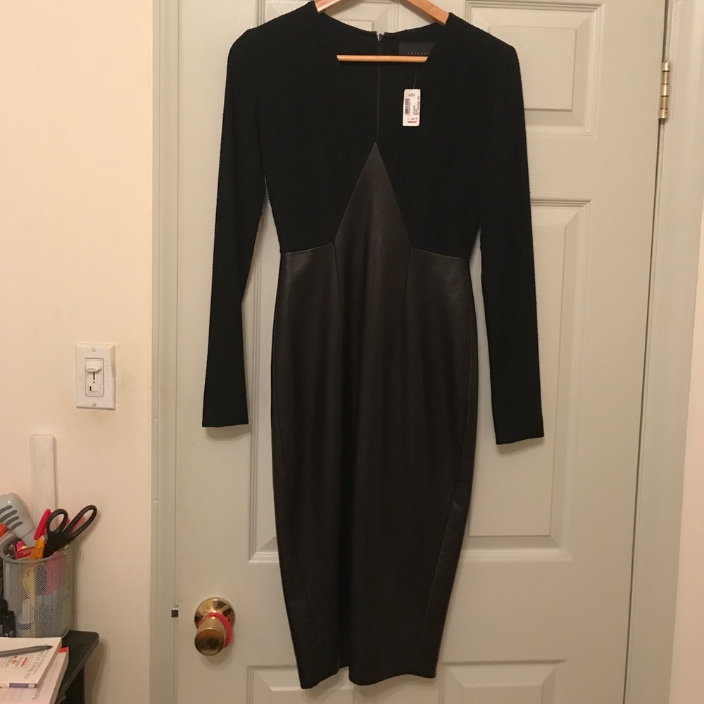 Jeffrey Dodd designer material with leather dress. - Picture 1 of 4