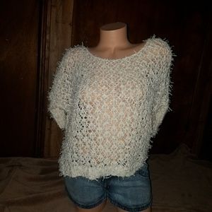 Gimmicks Open Weave Crochet Knit SweaterTop L