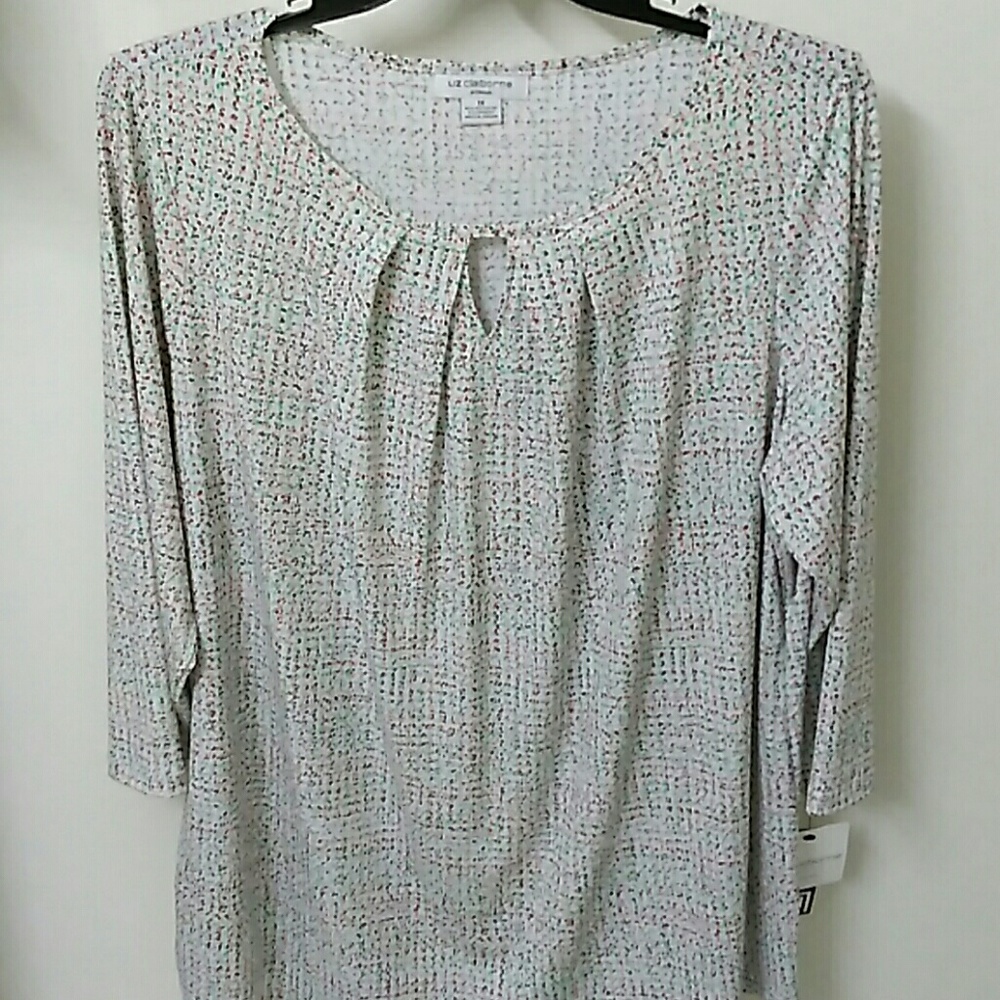 NWT Liz Claiborne 1X White Multi Color Blouse